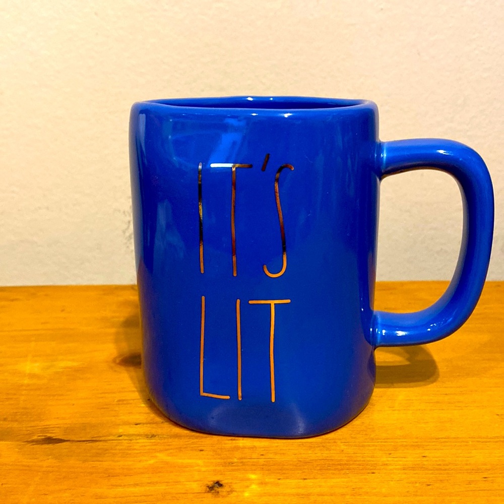 Rae Dunn Artisan Collection by Magenta Blue Mug It's Lit Gold Lettering - 239